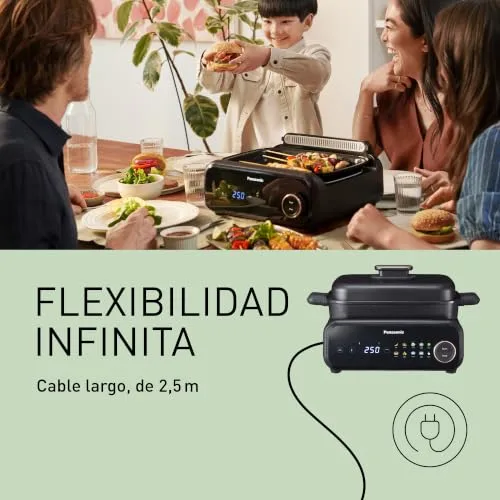 Panasonic ▫️ NF-GM400 Multi Cooker 4 em 1, Grelhador Elétrico, Fritar, Cozedura Lenta, Churrasco, Cozedura a Vapor, Saltear, 1400 W, 40-250 °C, 9 modos automáticos, exaustor, tabuleiros laváveis na máquina de lavar louça 6