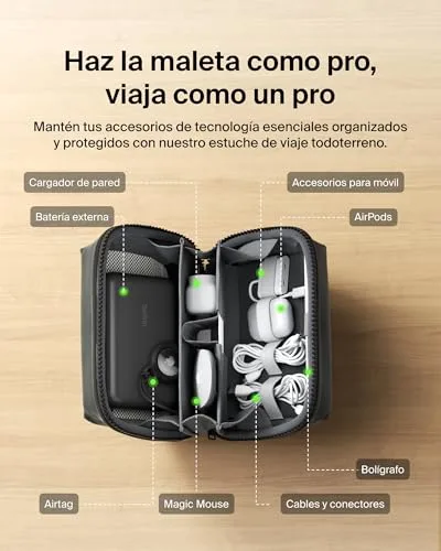 Belkin ▫️ Estojo organizador de acessórios tecnológicos para viagens, bolsa de transporte para bateria externa, carregador e Apple Pencil, correia para AirTag, tecido macio e resistente 2