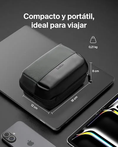 Belkin ▫️ Estojo organizador de acessórios tecnológicos para viagens, bolsa de transporte para bateria externa, carregador e Apple Pencil, correia para AirTag, tecido macio e resistente 4