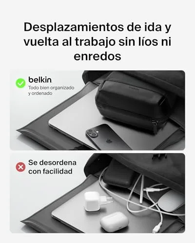 Belkin ▫️ Estojo organizador de acessórios tecnológicos para viagens, bolsa de transporte para bateria externa, carregador e Apple Pencil, correia para AirTag, tecido macio e resistente 5