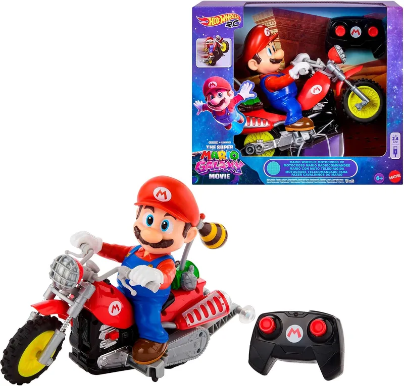Hot Wheels ▫️ Mario Wheelie Motocross RC, Moto de Controlo Remoto