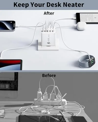 KINPEE ▫️ Carregador USB-C de 50 W, 5 portas – Carregador USB-C com múltiplas tomadas 2