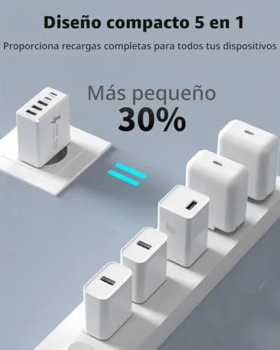 KINPEE ▫️ Carregador USB-C de 50 W, 5 portas – Carregador USB-C com múltiplas tomadas 6