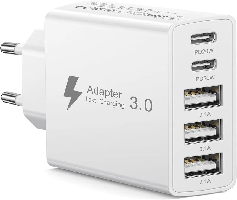 KINPEE ▫️ Carregador USB-C de 50 W, 5 portas – Carregador USB-C com múltiplas tomadas