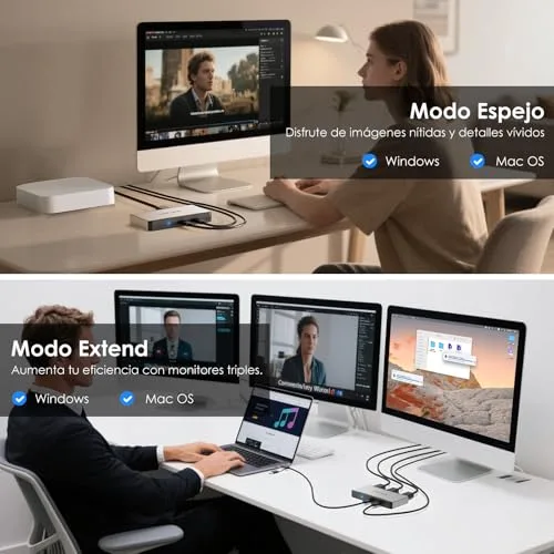 WAVLINK ▫️ Adaptador para três monitores para sistemas macOS M1/M2/M3/M4. Portas Type-C e A, entrada PD de 100 W, 3 portas HDMI e 2 portas DP disponíveis, triplo 4K a 60 Hz, requer controlador SMI e host USB 3.2 Gen 2 3