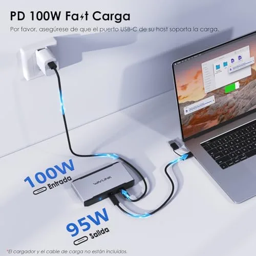 WAVLINK ▫️ Adaptador para três monitores para sistemas macOS M1/M2/M3/M4. Portas Type-C e A, entrada PD de 100 W, 3 portas HDMI e 2 portas DP disponíveis, triplo 4K a 60 Hz, requer controlador SMI e host USB 3.2 Gen 2 6
