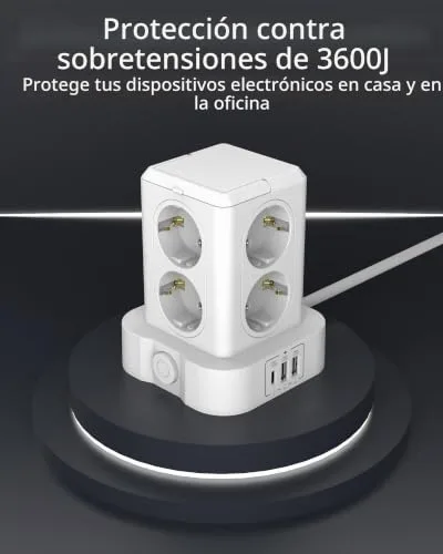 U-PTYTM ▫️ Extensão com proteção contra sobretensão, 3680 W, 16 A, com 8 tomadas Schuko e 3 portas USB, com cabo de extensão de 3 m, centro de distribuição para o lar 4