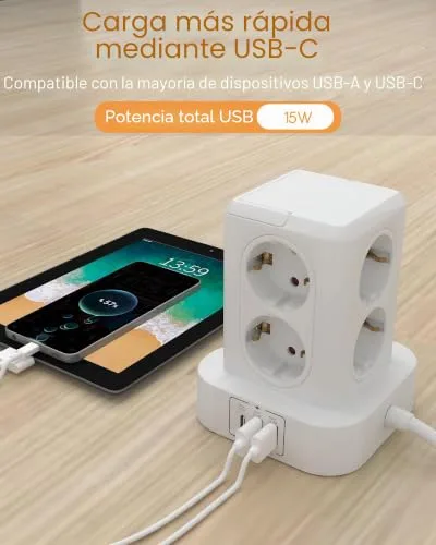 U-PTYTM ▫️ Extensão com proteção contra sobretensão, 3680 W, 16 A, com 8 tomadas Schuko e 3 portas USB, com cabo de extensão de 3 m, centro de distribuição para o lar 5