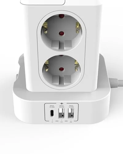 U-PTYTM ▫️ Extensão com proteção contra sobretensão, 3680 W, 16 A, com 8 tomadas Schuko e 3 portas USB, com cabo de extensão de 3 m, centro de distribuição para o lar 6