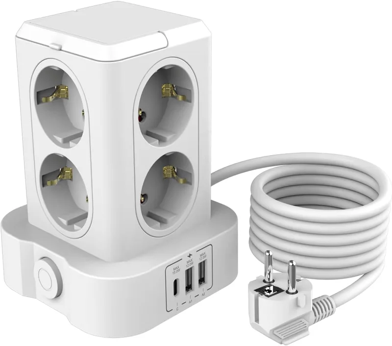 U-PTYTM ▫️ Extensão com proteção contra sobretensão, 3680 W, 16 A, com 8 tomadas Schuko e 3 portas USB, com cabo de extensão de 3 m, centro de distribuição para o lar