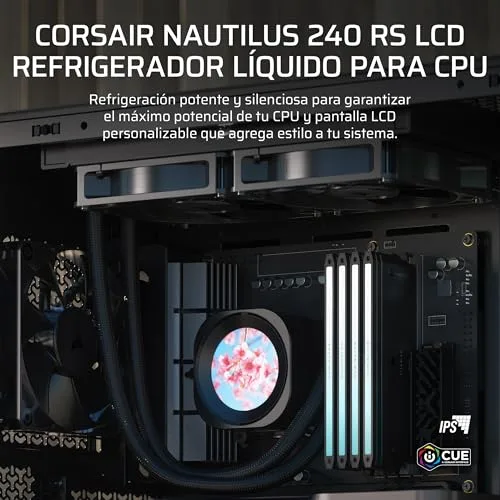 Corsair ▫️ NAUTILUS 240 RS LCD – Refrigeração líquida para CPU – Ecrã LCD IPS de 2,1", AIO de 240 mm, baixo ruído, ligação em cadeia, Intel LGA 1851/1700, AMD AM5/AM4 – Inclui 2 ventoinhas RS120 – Preto 2