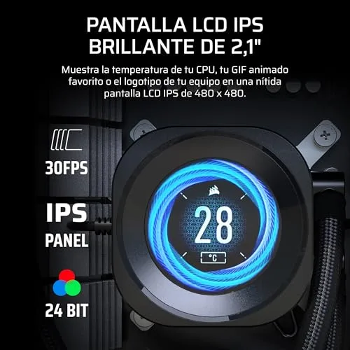 Corsair ▫️ NAUTILUS 240 RS LCD – Refrigeração líquida para CPU – Ecrã LCD IPS de 2,1", AIO de 240 mm, baixo ruído, ligação em cadeia, Intel LGA 1851/1700, AMD AM5/AM4 – Inclui 2 ventoinhas RS120 – Preto 3