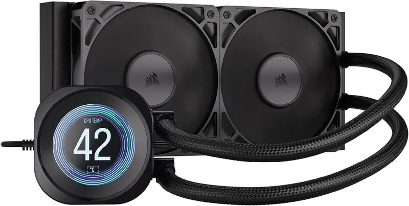 Corsair ▫️ Refrigerador de CPU Nautilus 240 RS LCD com arrefecimento líquido - LCD IPS de 2,1", AIO de 240 mm, baixo ruído, ligação em cadeia, Intel LGA 1851/1700, AMD AM5/AM4 - Inclui 2 ventoinhas RS120 - Preto