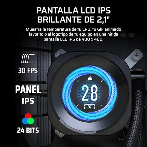 Corsair ▫️ Nautilus RS Módulo para LCD – para os sistemas de refrigeração de CPU Nautilus RS e Nautilus RS ARGB AIO – Ecrã LCD IPS de 2,1", instalação simples sem ferramentas – Preto 3