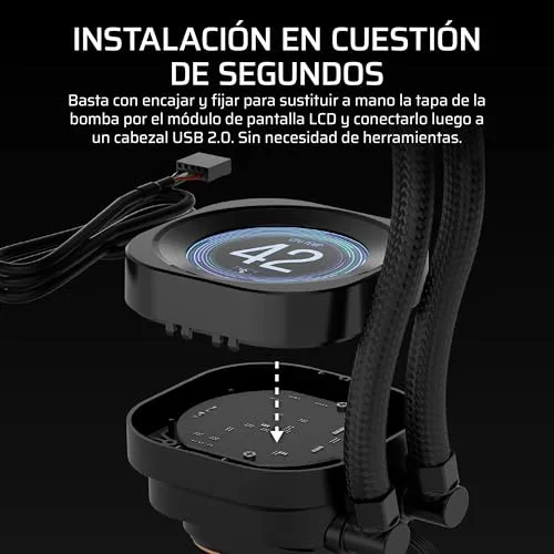 Corsair ▫️ Nautilus RS Módulo para LCD – para os sistemas de refrigeração de CPU Nautilus RS e Nautilus RS ARGB AIO – Ecrã LCD IPS de 2,1", instalação simples sem ferramentas – Preto 4
