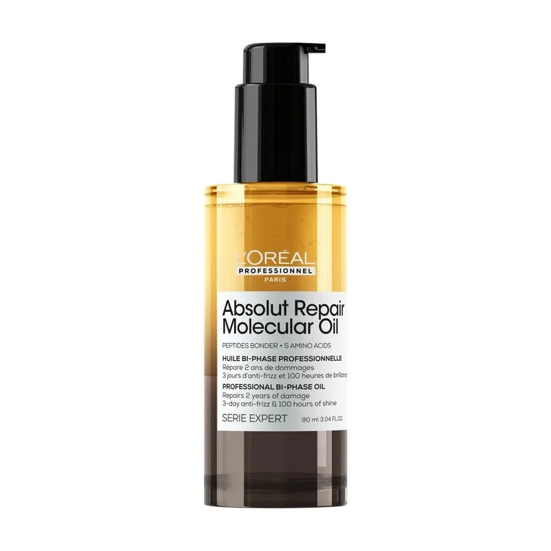 L'Oréal Professionnel Paris ▫️ Óleo Reparador Bifásico L'Oréal Professionnel, Brilho 100 Horas, Anti-Frizz, Protetor Térmico, Sem Enxaguamento, para Cabelos Danificados, Absolut Repair Molecular