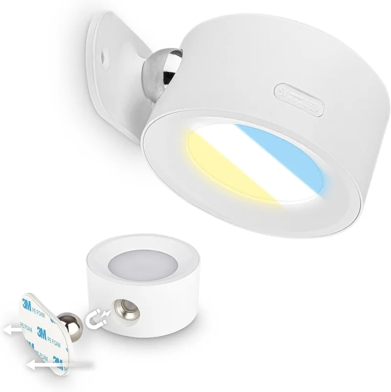 Briloner ▫️ Sticklights - Aplique de parede sem fios com bateria recarregável, tátil, regulável, CCT, aplique de parede magnético, apliques para quarto, recarregável, 9 x 7,5 x 4 cm, branco