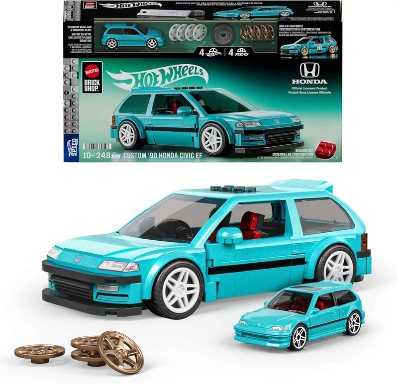 Mattel Brick Shop ▫️ Hot Wheels Speed Series - Conjunto de construção do Honda Civic EF Custom '90 com 248 peças, detalhes realistas e personalizáveis, para colecionadores e crianças com mais de 10 anos, JHF62