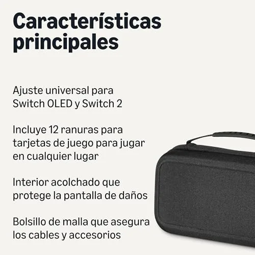 Amazon Basics ▫️ Capa universal para Nintendo Switch com 12 ranhuras para cartões de jogo, compatível com Switch 2 e Switch OLED, preta, embalagem de 1 unidade 2