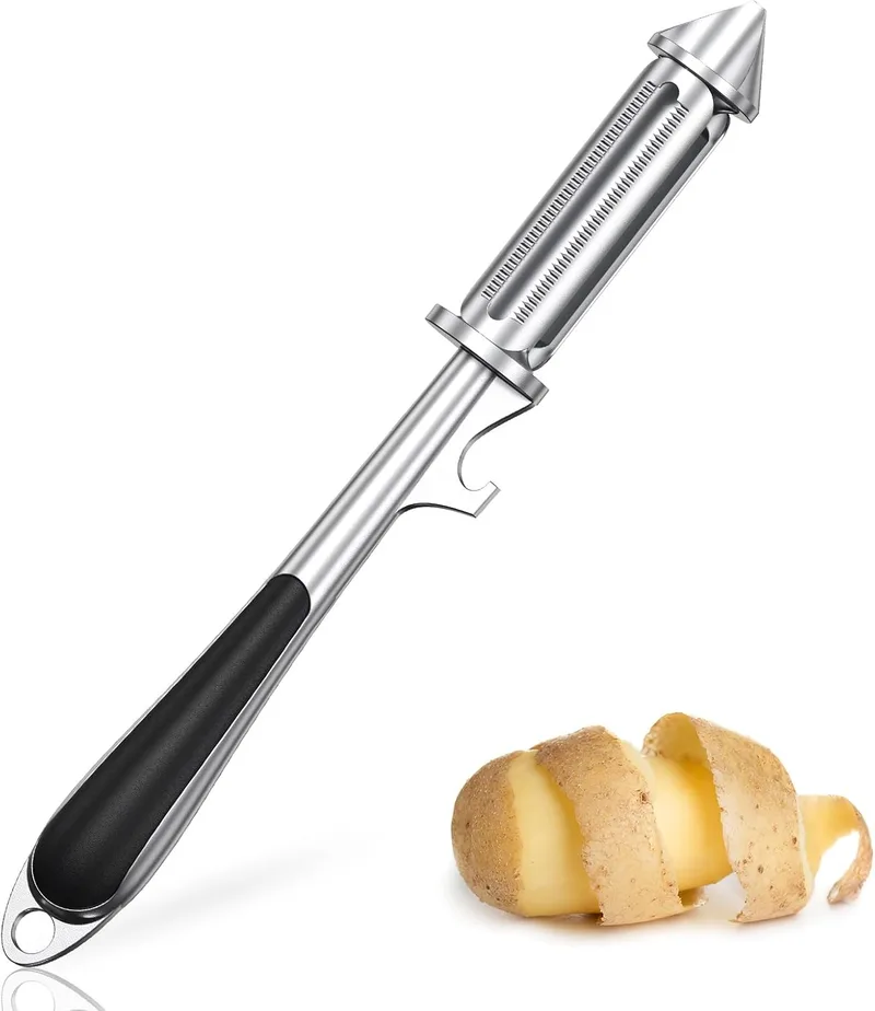 Alyvisun ▫️ Descascador profissional multifunções em liga de zinco com função para cortar em juliana e abre-garrafas, descascador de cozinha universal, eficaz para descascar frutas e legumes rapidamente