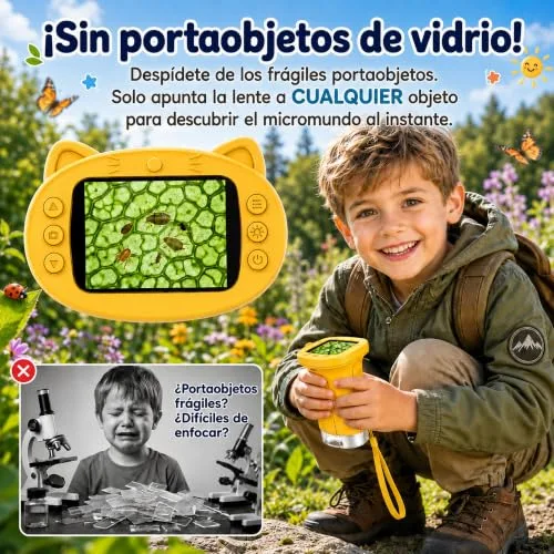 OAEBLLE ▫️ Microscópio para crianças, microscópio digital infantil 4K com ecrã IPS de 2,4 polegadas e zoom de 1000x, lupa portátil com 8 LEDs e câmara de vídeo, brinquedos STEM, presente de aniversário para meninos e meninas dos 3 aos 12 anos - Mandarina 2