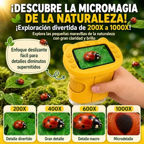 OAEBLLE ▫️ Microscópio para crianças, microscópio digital infantil 4K com ecrã IPS de 2,4 polegadas e zoom de 1000x, lupa portátil com 8 LEDs e câmara de vídeo, brinquedos STEM, presente de aniversário para meninos e meninas dos 3 aos 12 anos - Mandarina 6