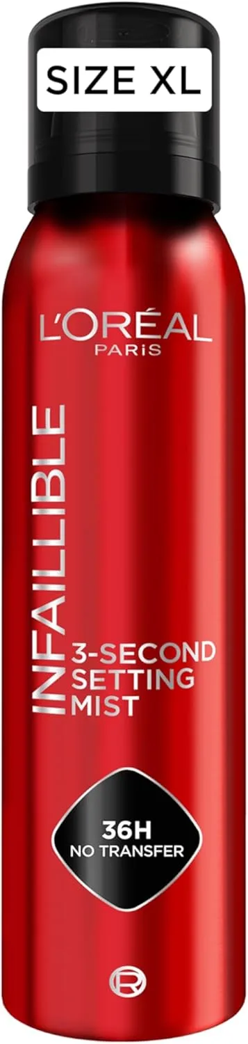 L'Oreal Paris ▫️ L'Oréal Paris XL Make-up Infallible Setting Spray com 36h* de fixação, fixa a maquilhagem sem a transferir para um aspeto impecável. À prova de água e à prova de óleo, 150 ml