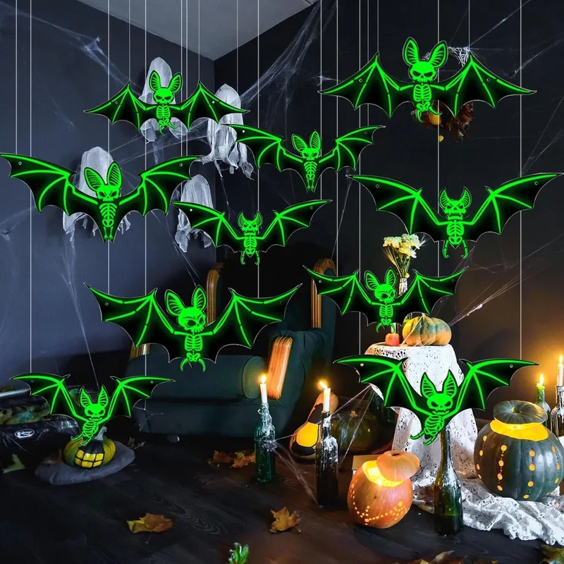 PacuM ▫️ Decoração de Halloween com 10 enfeites em forma de morcego