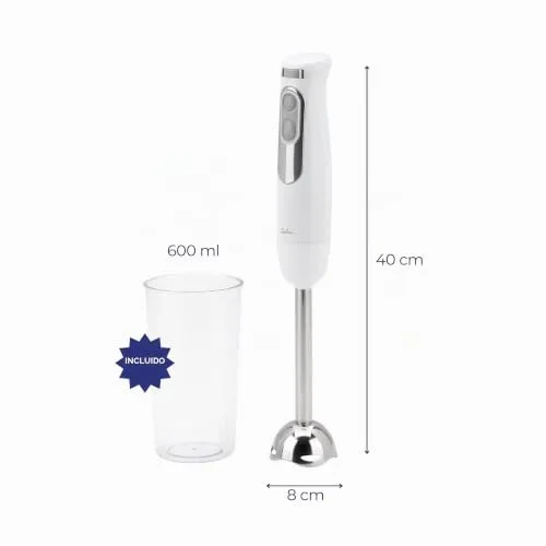 Jata ▫️ JEBT1818 - Batedeira de mão de 700 W. Velocidade ajustável. Função TURBO a 14 500 RPM. Lâmina dupla em aço inoxidável. Inclui copo de 600 ml. 3