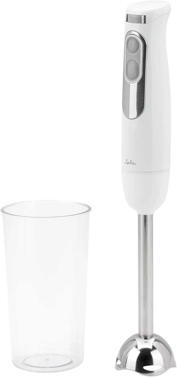 Jata ▫️ JEBT1818 - Batedeira de mão de 700 W. Velocidade ajustável. Função TURBO a 14 500 RPM. Lâmina dupla em aço inoxidável. Inclui copo de 600 ml.