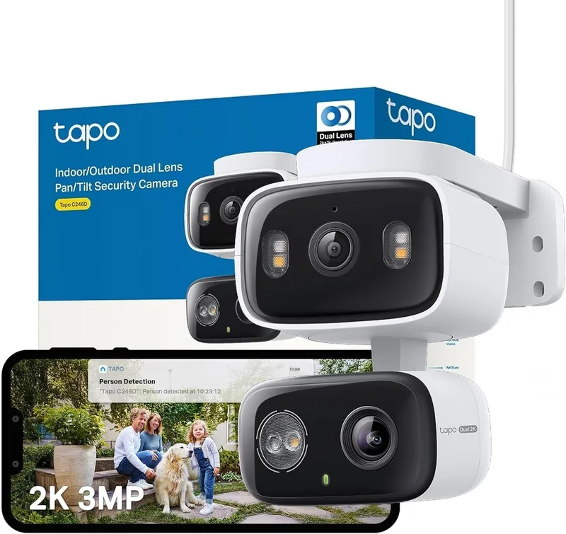 Tapo ▫️ C246D - Câmara de vigilância interior/exterior de 360º, lente dupla 2K