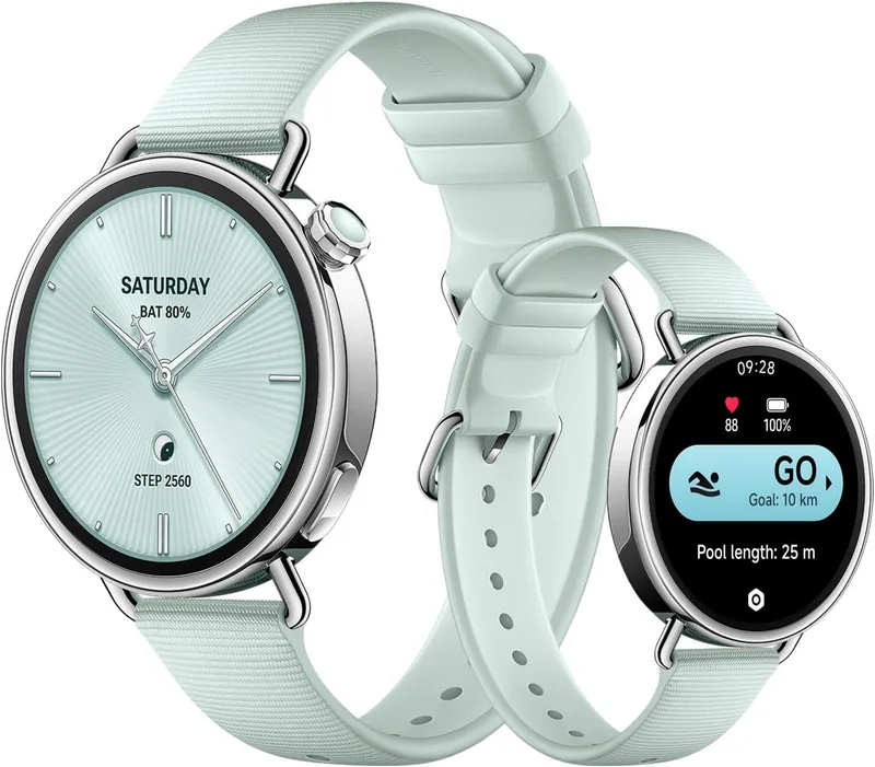 XIAOMI ▫️ Watch S4 41 mm, relógio inteligente, diâmetro de 41 mm, corpo ultraleve de 32 g, previsão do ciclo menstrual, mais de 150 modos desportivos, funções de segurança, HyperOS 3, bracelete em borracha fluorada (verde)