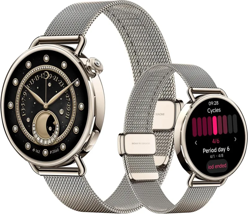 XIAOMI ▫️ Watch S4 41 mm, relógio inteligente, diâmetro de 41 mm, corpo ultraleve de 32 g, previsão do ciclo menstrual, mais de 150 modos desportivos, funções de segurança, HyperOS 3, bracelete milanesa (dourado)