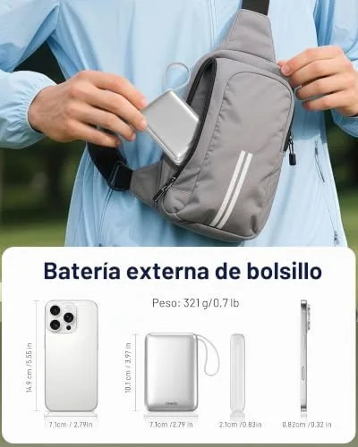 VINKO ▫️ Power Bank 20000mAh, Bateria portátil com carregamento rápido, Carregador portátil com cabo de carregamento integrado USB-C e A, Powerbank com ecrã LED de 22,5 W para iPhone séries 18/17/16/15/14, Samsung, Xiaomi - Branco 4