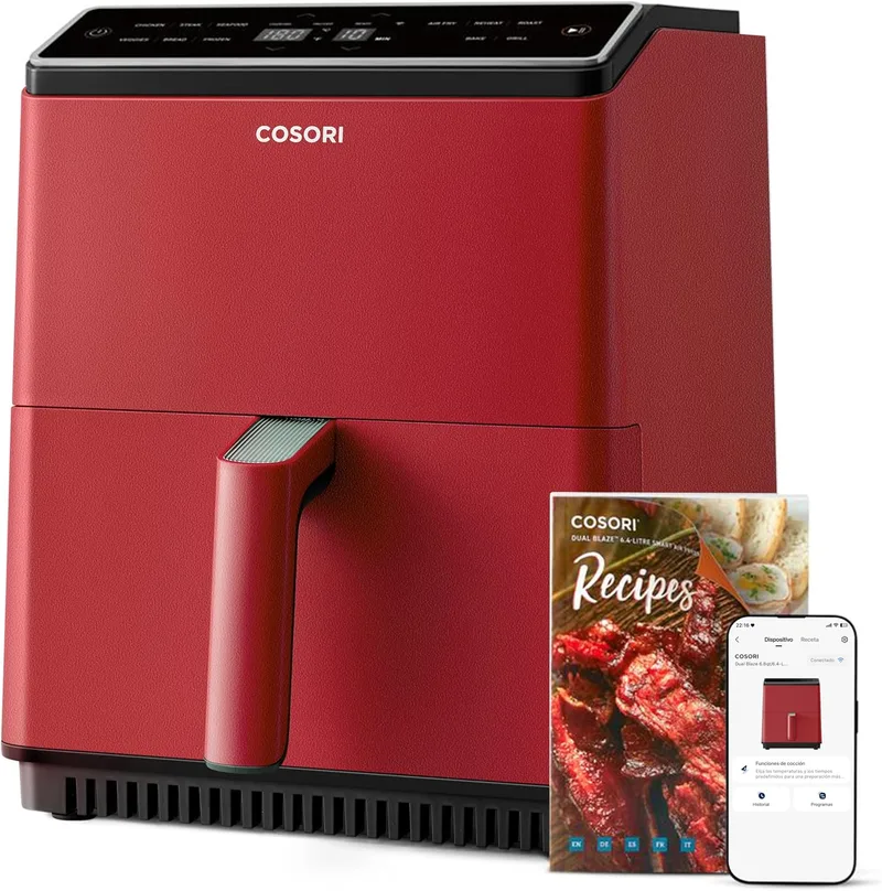 COSORI ▫️ Dual Blaze Air Fryer WiFi 6,4L, fritadeira de ar sem óleo 11 em 1, temperatura e tempo ajustáveis, mais de 90 receitas na aplicação criada pelo chef em inglês, lavável na máquina de lavar louça, vermelho