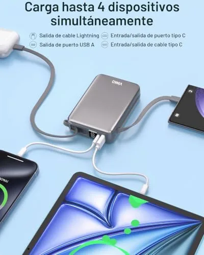 VINKO ▫️ Power Bank 20000mAh, Bateria portátil com carregamento rápido, carregador portátil com cabo de carregamento integrado USB-C e A, power bank com ecrã LED de 22,5 W para a série iPhone 18/17/16/15/14, Samsung, Xiaomi - Cinzento 3