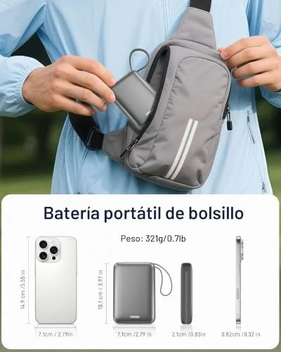 VINKO ▫️ Power Bank 20000mAh, Bateria portátil com carregamento rápido, carregador portátil com cabo de carregamento integrado USB-C e A, power bank com ecrã LED de 22,5 W para a série iPhone 18/17/16/15/14, Samsung, Xiaomi - Cinzento 4