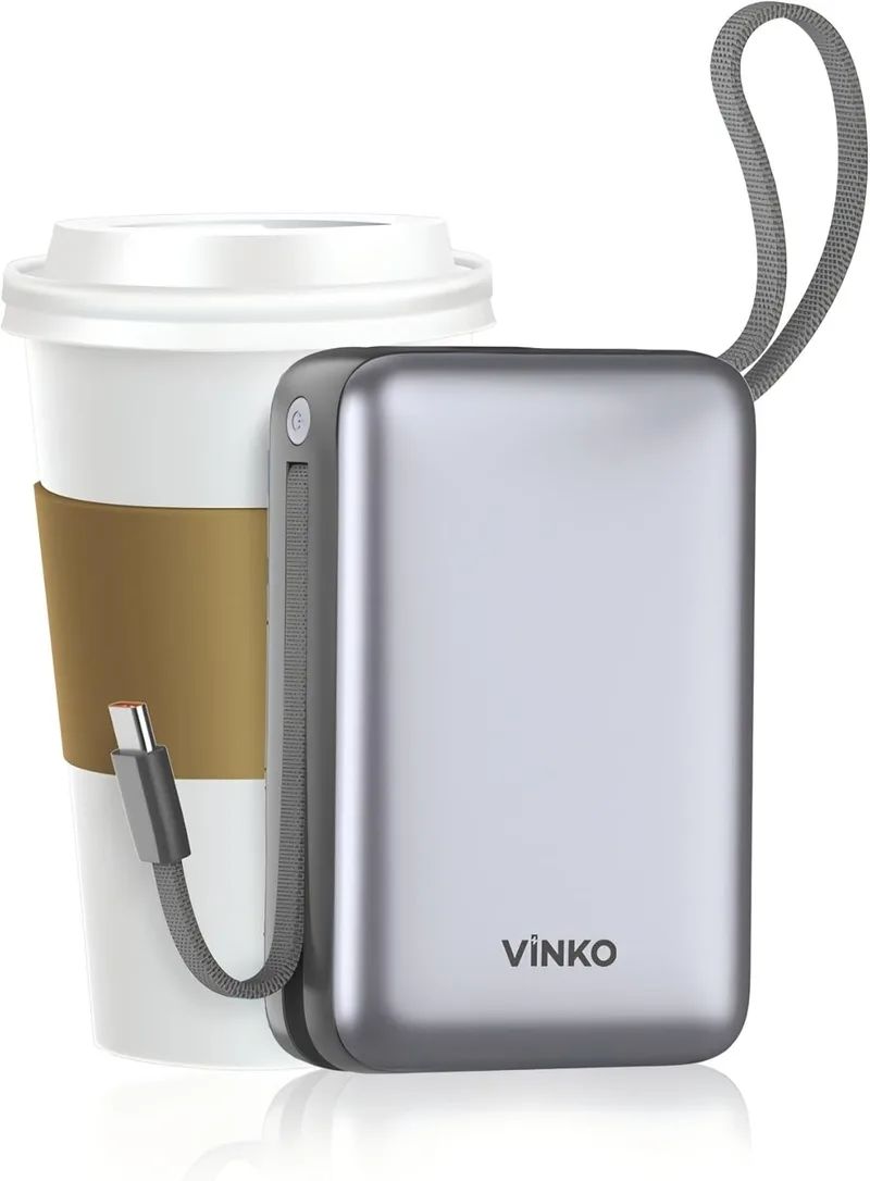 VINKO ▫️ Power Bank 20000mAh, bateria portátil de carregamento rápido, carregador portátil com cabo de carregamento USB C integrado ＆ A, Powerbank LED Display 22.5W para iPhone 17 Pro MAX, Samsung, Xiaomi - Cinza