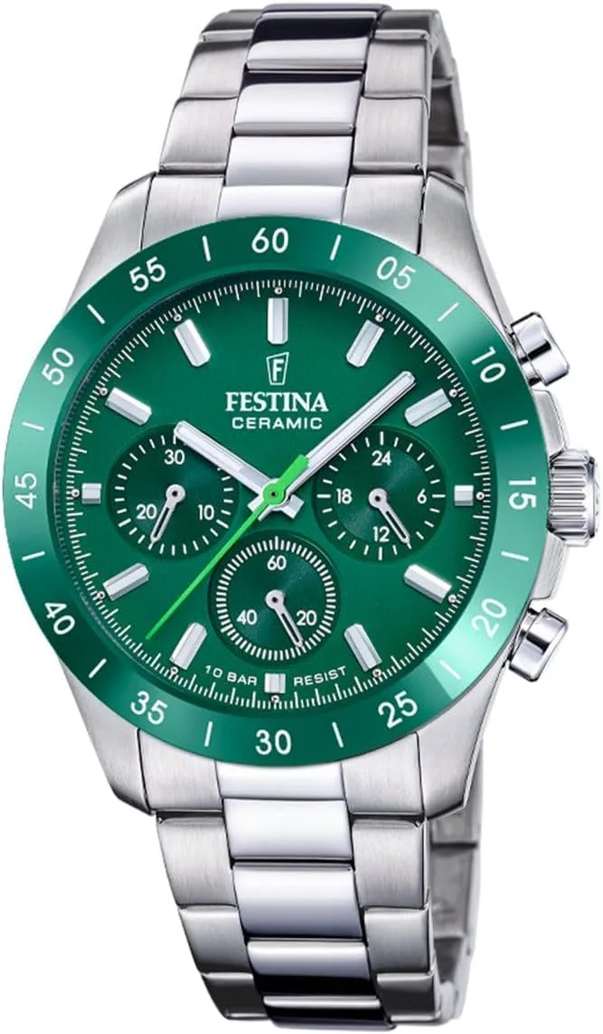 Festina ▫️ Relógio analógico para homem e mulher | Mecanismo de quartzo com cronógrafo, vidro mineral resistente, resistente à água até 10 ATM F20693/6, cerâmica