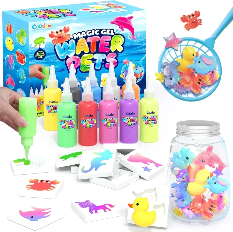 Coodoo ▫️ Conjunto Aqua Gelz, Brinquedo de Gel de Água Mágico DIY, Conjunto de Gel Mágico com 10 Cores e 8 Moldes, Atividades Criativas para Crianças, Kit de Brinquedos e Jogos de Pintura, Presente para Meninos e Meninas de 3, 4, 5 e 6 Anos