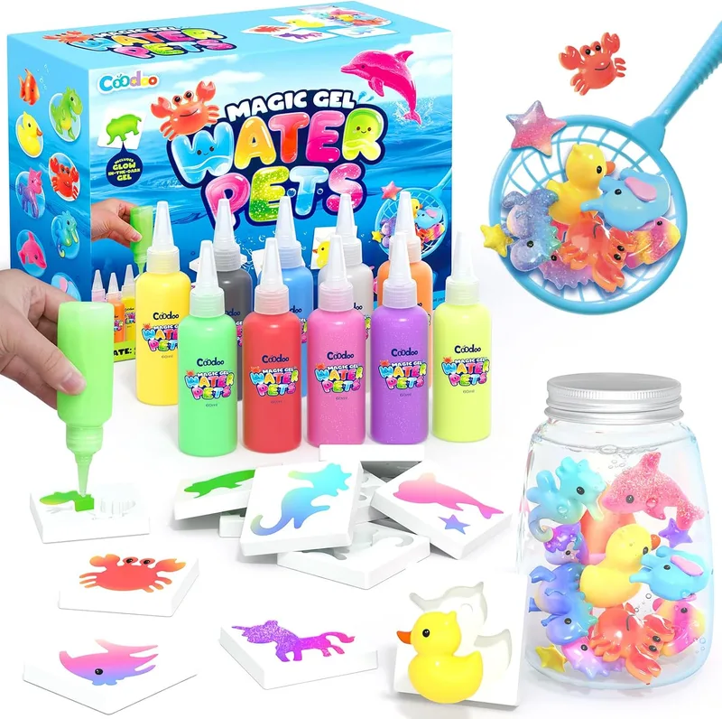 Coodoo ▫️ Conjunto Aqua Gelz, Brinquedo de Gel de Água Mágico DIY, Conjunto de Gel Mágico com 10 Cores e 8 Moldes, Atividades Criativas para Crianças, Kit de Brinquedos e Jogos de Pintura, Presente para Meninos e Meninas de 3, 4, 5 e 6 Anos