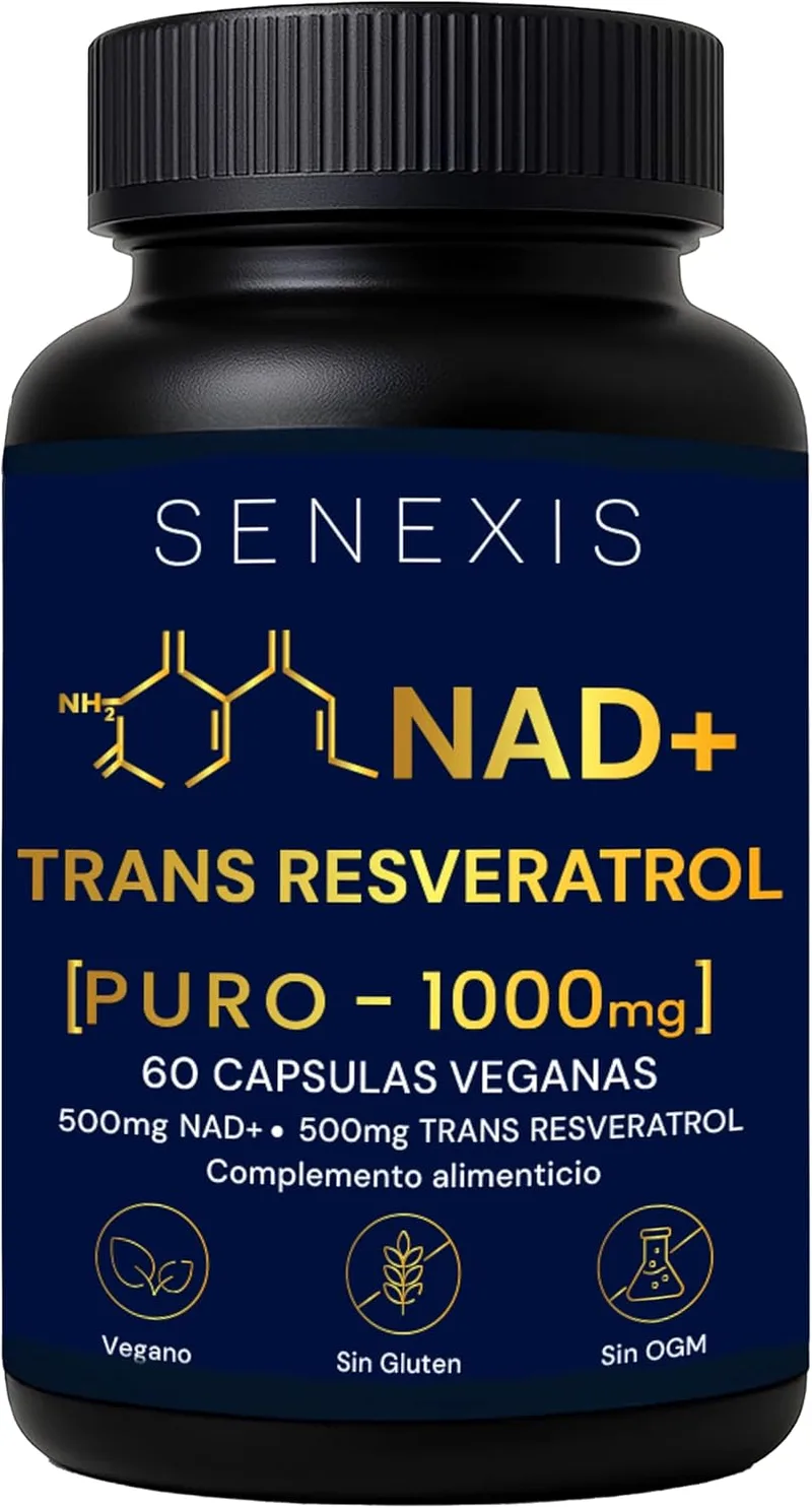 SENEXIS ▫️ Nad Pure Resveratrol 1000mg, 60 Cápsulas Veganas, 500mg NAD + 500mg Trans-Resveratrol, Energia Celular, Antioxidante, Sem Glúten, Sem OGM, Sem OGM - Suporte Mitocondrial, Cognição, Anti-Envelhecimento