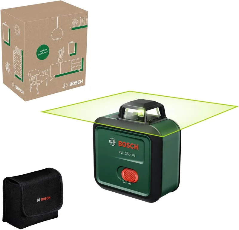 Bosch ▫️ Nível laser PLL 360-1G (laser verde de 360°, autonivelante, precisão de ±0,4 mm/m, bateria recarregável de iões de lítio integrada, carregamento USB-C®, em caixa de cartão para comércio eletrónico)