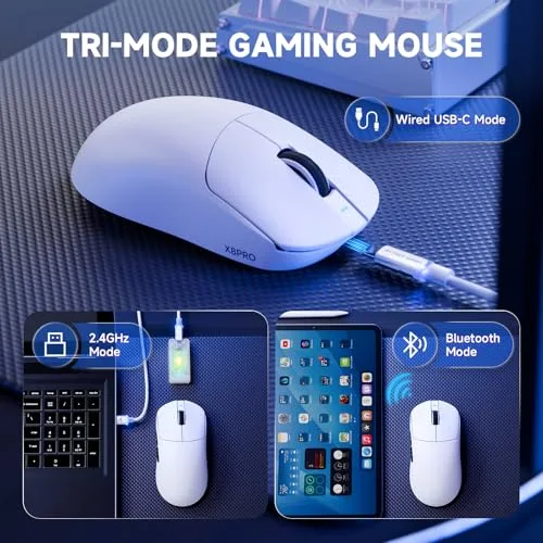 ATTACK SHARK ▫️ X8PRO Rato de Jogo Sem Fios, 55 g, ultraleve, 8 kHz, Tri-Mode 3