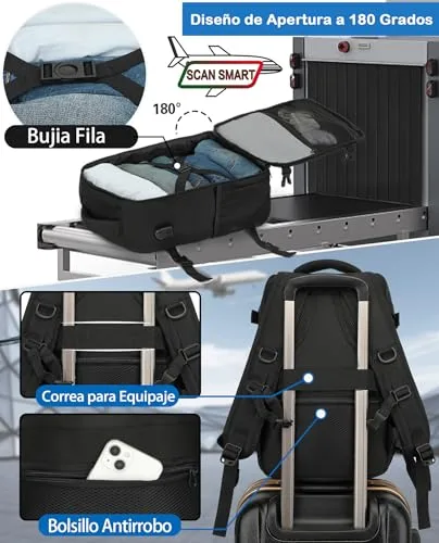 KLOSTAIN ▫️ Mochila 40x30x20 para viagem, bagagem de cabine aprovada pela Ryanair, EasyJet e Eurowings, para homem e mulher, 24 L, preta 3