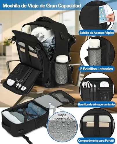 KLOSTAIN ▫️ Mochila 40x30x20 para viagem, bagagem de cabine aprovada pela Ryanair, EasyJet e Eurowings, para homem e mulher, 24 L, preta 4