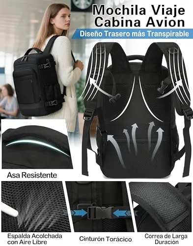KLOSTAIN ▫️ Mochila 40x30x20 para viagem, bagagem de cabine aprovada pela Ryanair, EasyJet e Eurowings, para homem e mulher, 24 L, preta 5