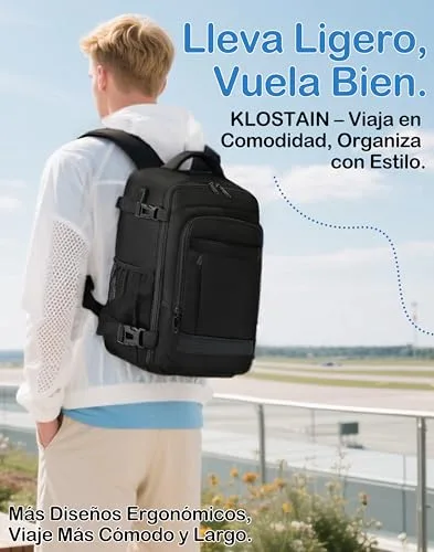 KLOSTAIN ▫️ Mochila 40x30x20 para viagem, bagagem de cabine aprovada pela Ryanair, EasyJet e Eurowings, para homem e mulher, 24 L, preta 6