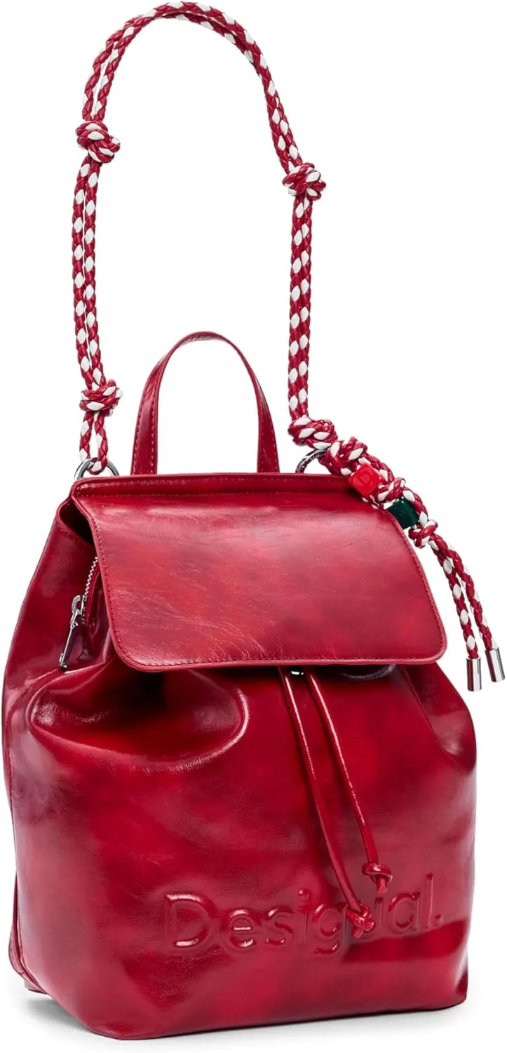 Desigual ▫️ Mochila de lazer Half Logo Luena Backpack, vermelho carmim