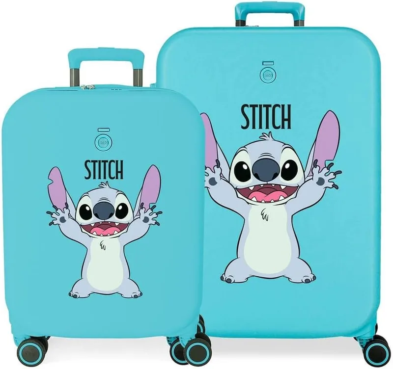 Disney ▫️ Conjunto de malas Joumma Playful, azul, 55/70 cm, rígidas, 7,54 kg, fecho TSA integrado, ABS, 7,54 kg, 116 L, bagagem de mão